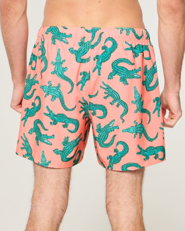 Mid-Thigh Swim Trunks, Orange Print view 2