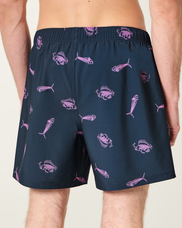 Mid-Thigh Swim Trunks, Navy Print view 2