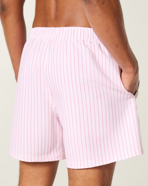 Mid-Thigh Seersucker Volley Swim Trunks, Pink Stripe view 2
