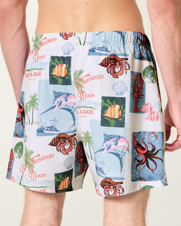 Mid-Thigh Swim Trunks, White Print view 2