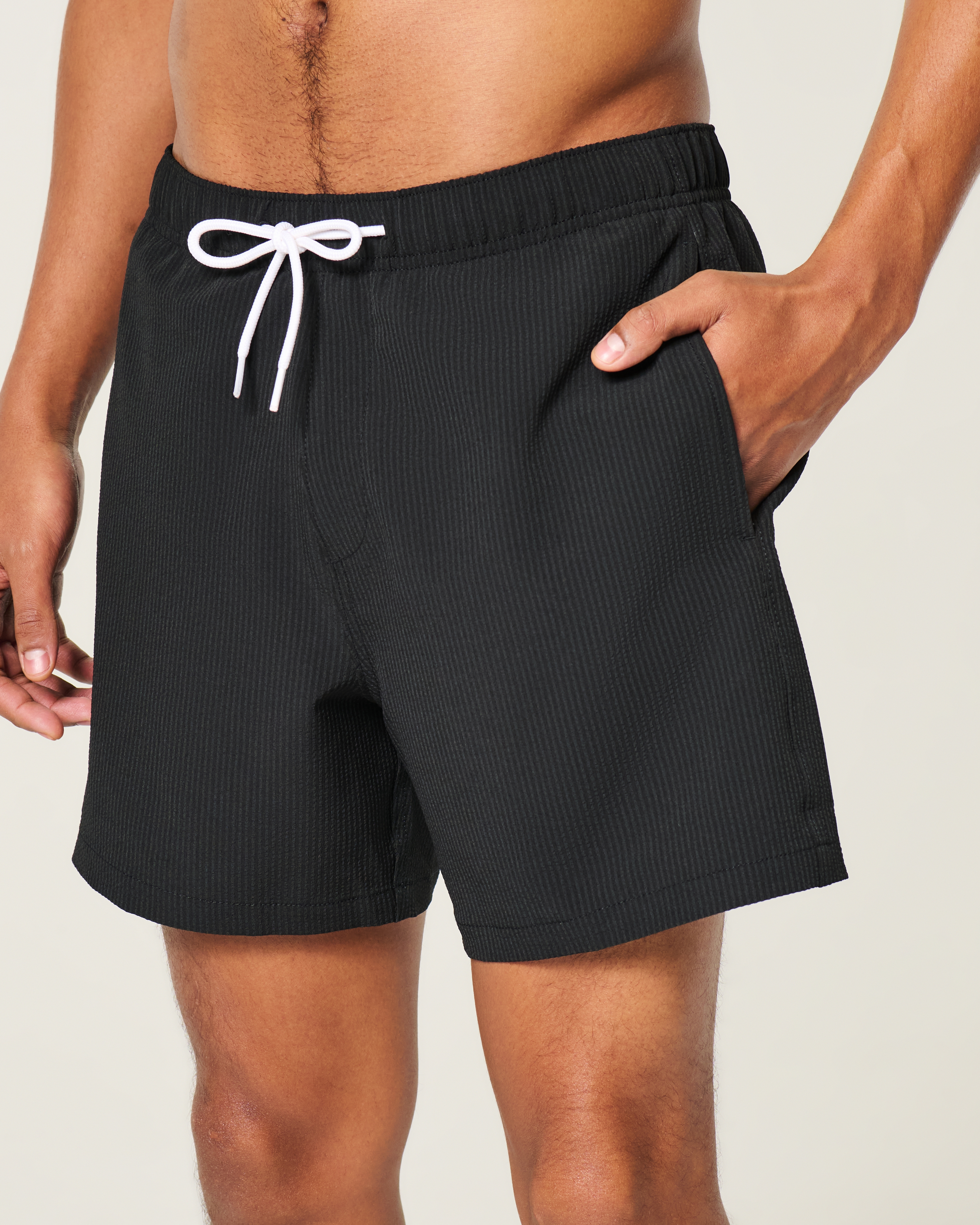 Mid-Thigh Seersucker Volley Swim Trunks