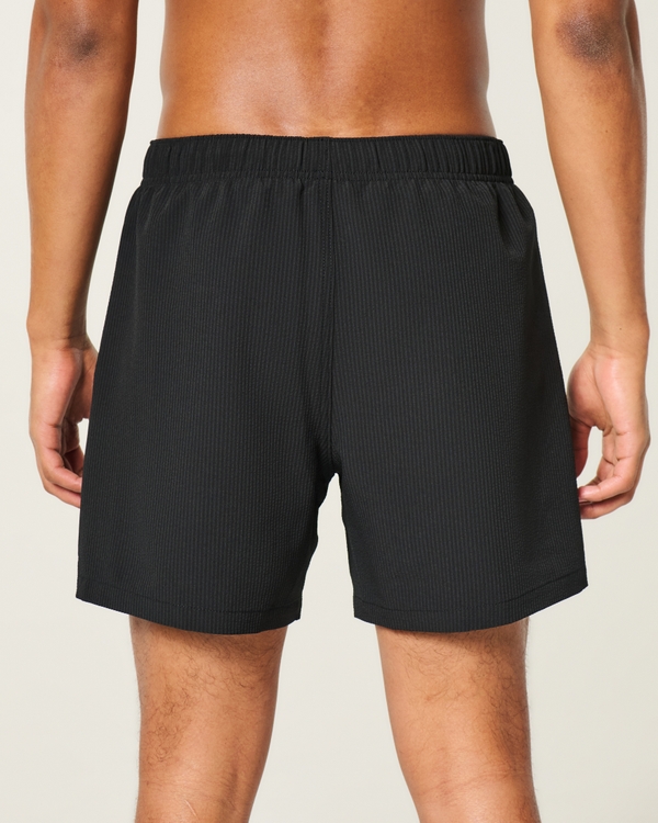 Mid-Thigh Seersucker Volley Swim Trunks, Black Stripe view 2