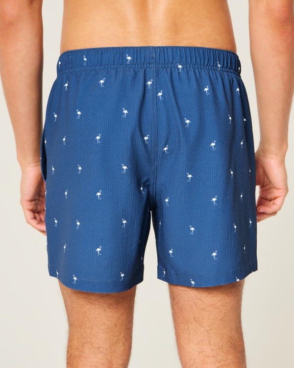 Mid-Thigh Seersucker Swim Trunks, Navy Pattern view 2