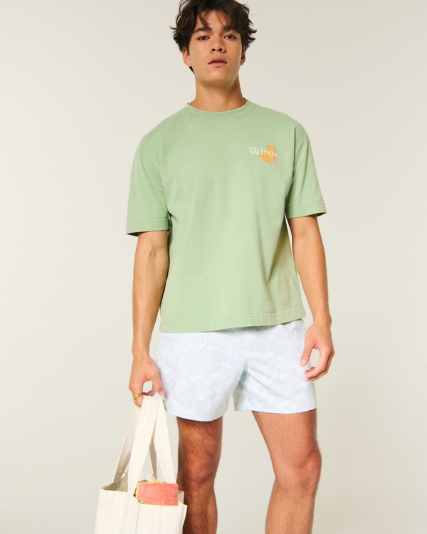 Mid-Thigh Seersucker Swim Trunks, Mint Pattern view 1