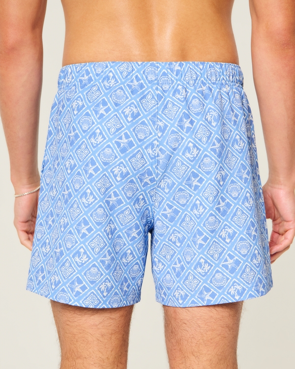 Mid-Thigh Seersucker Swim Trunks, Blue Pattern view 2