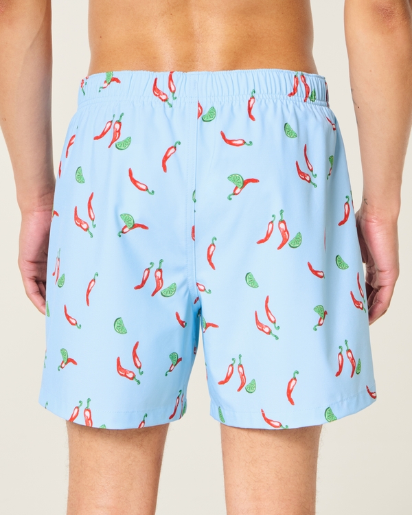 Mid-Thigh Swim Trunks, Light Blue Print view 2