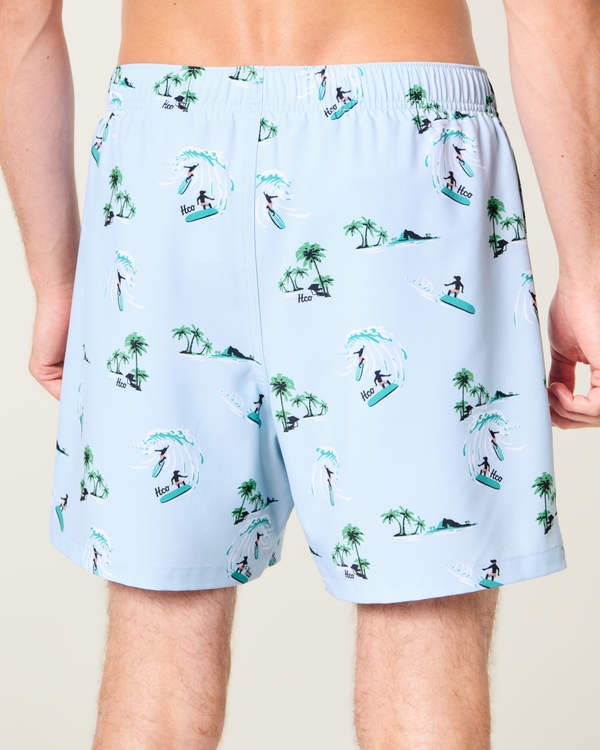 Mid-Thigh Swim Trunks, Light Blue Pattern view 2