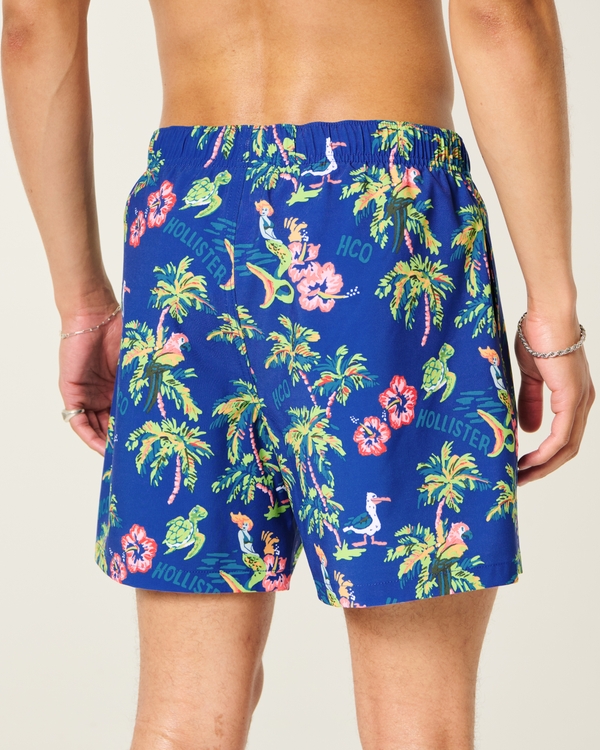 Mid-Thigh Swim Trunks, Blue Print view 2