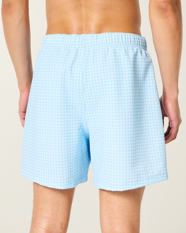 Mid-Thigh Swim Trunks, Light Blue Plaid view 2