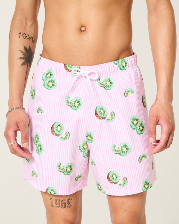 Mid-Thigh Swim Trunks, Pink Stripe view 1