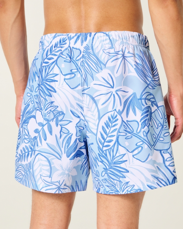 Mid-Thigh Swim Trunks, Blue Print view 2