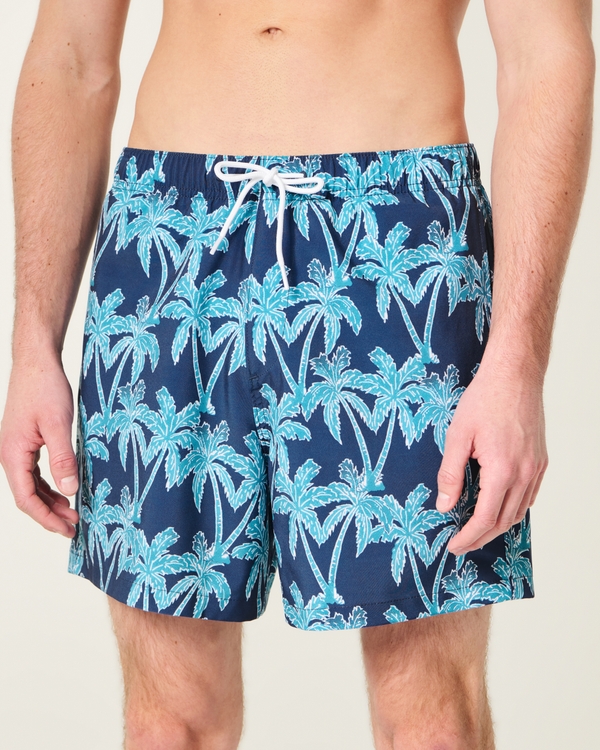 Mid-Thigh Swim Trunks, Faded Navy Print view 1