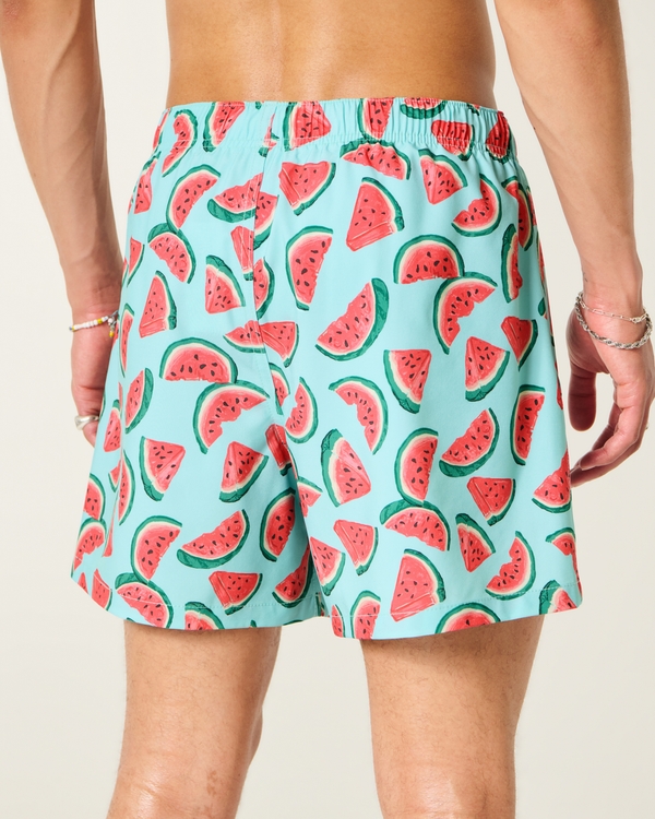 Mid-Thigh Swim Trunks, Turquoise Print view 2