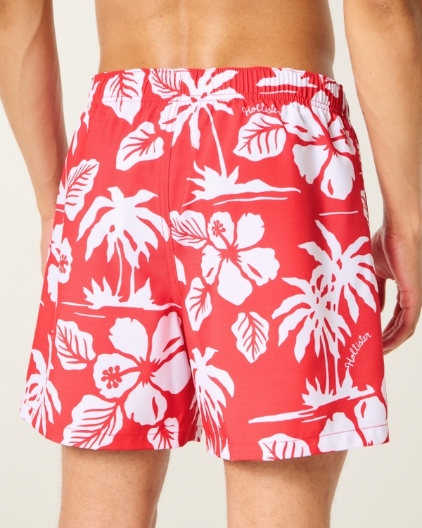 Mid-Thigh Swim Trunks, Red Print view 2
