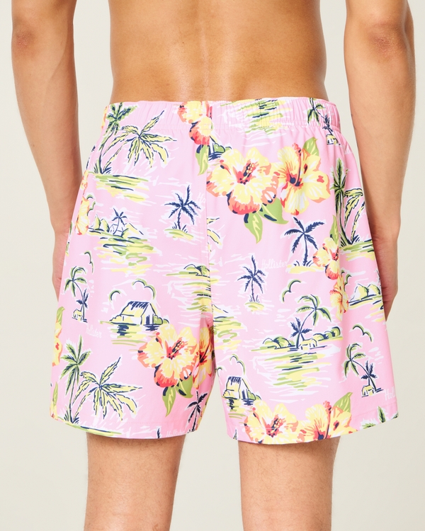 Mid-Thigh Swim Trunks, Pink Print view 2