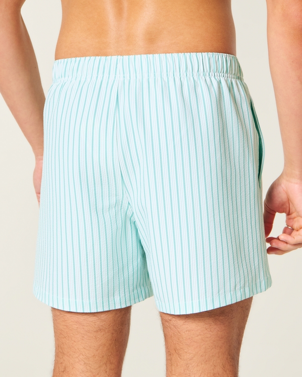 Mid-Thigh Seersucker Swim Trunks, Turquoise Stripe view 2