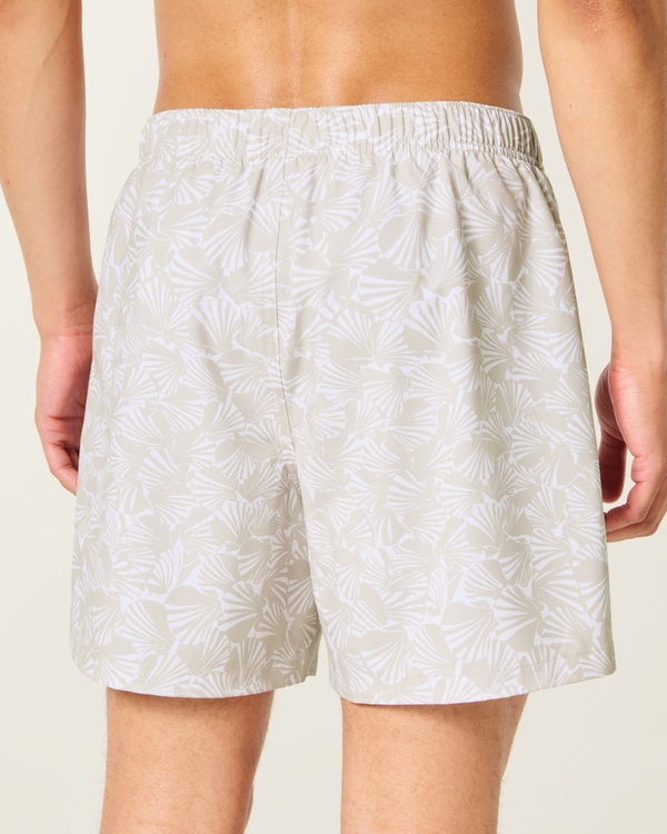 Mid-Thigh Swim Trunks, Tan Print view 2