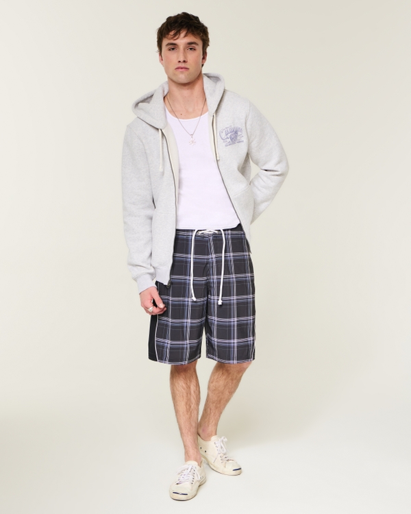 Bade-Boardshorts, Schwarz Schottenkariert view 1