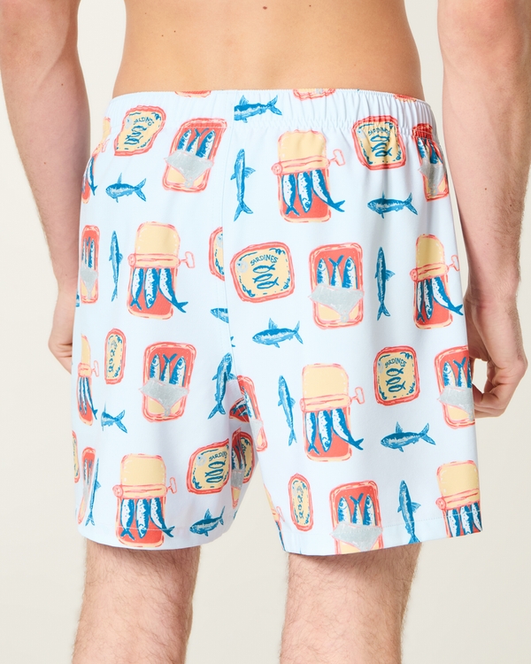 Mid-Thigh Swim Trunks, Light Blue Print view 2