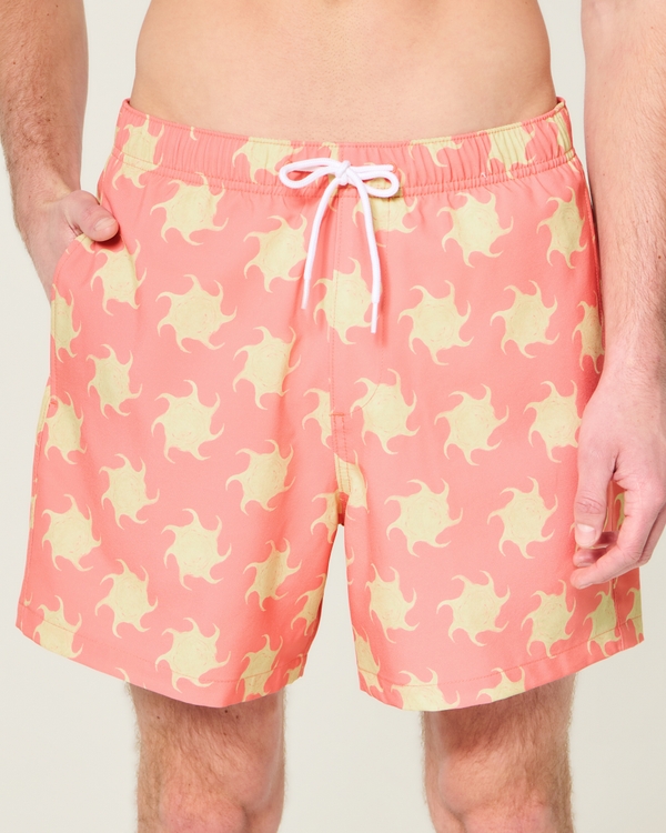 Mid-Thigh Swim Trunks, Coral Pattern view 1