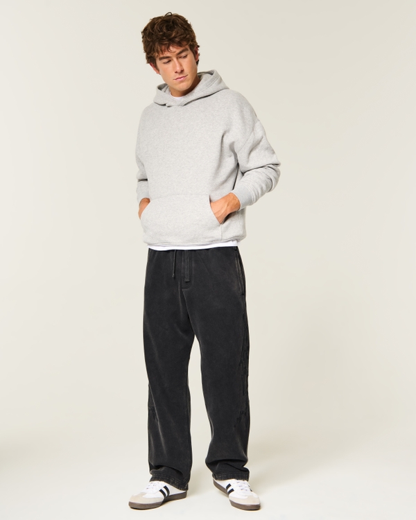 Washed Embroidered Graphic Baggy Sweatpants, Black view 1