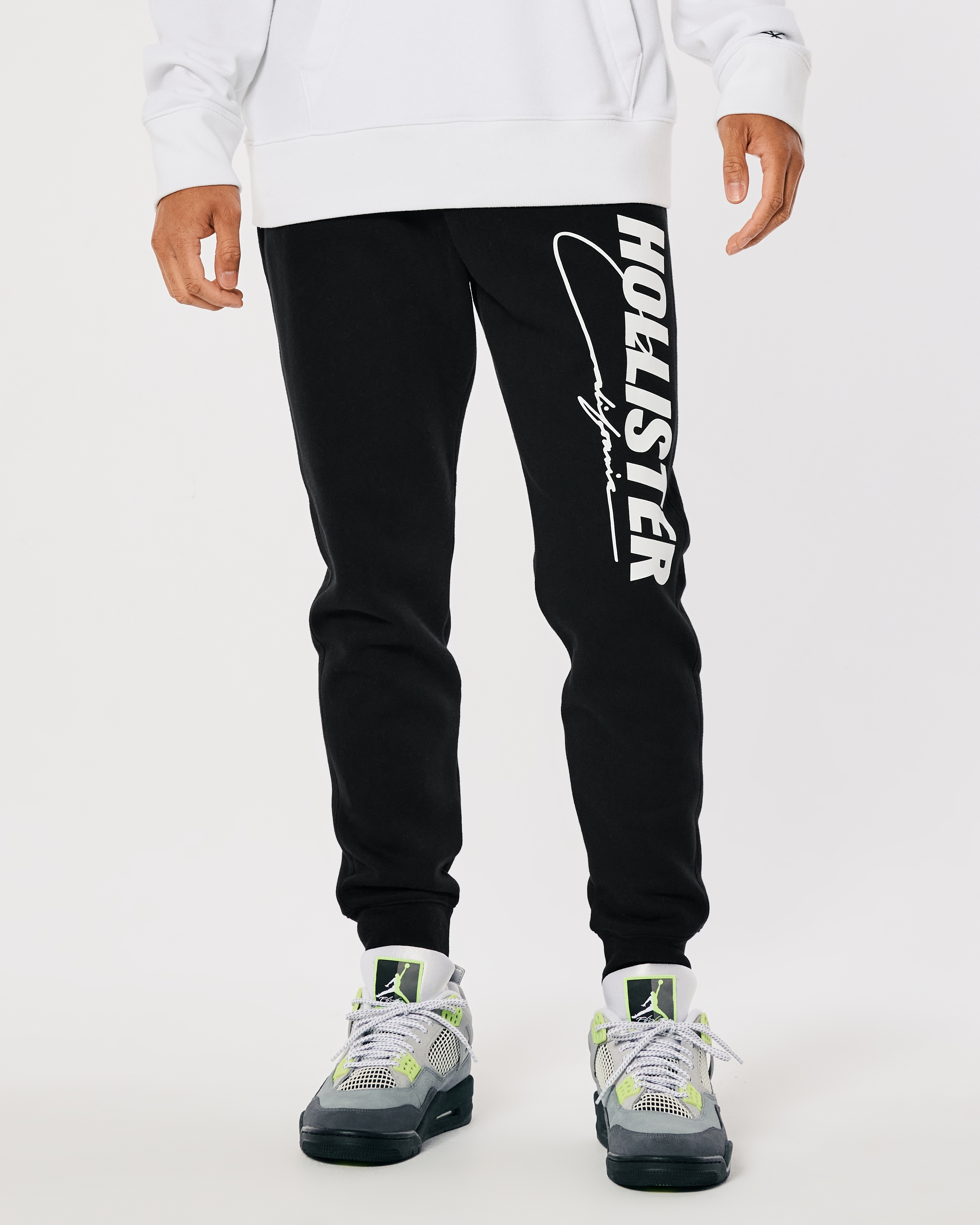 Hollister Co. FLEECE LOGO JOGGERS - Tracksuit bottoms - BLACK/black 