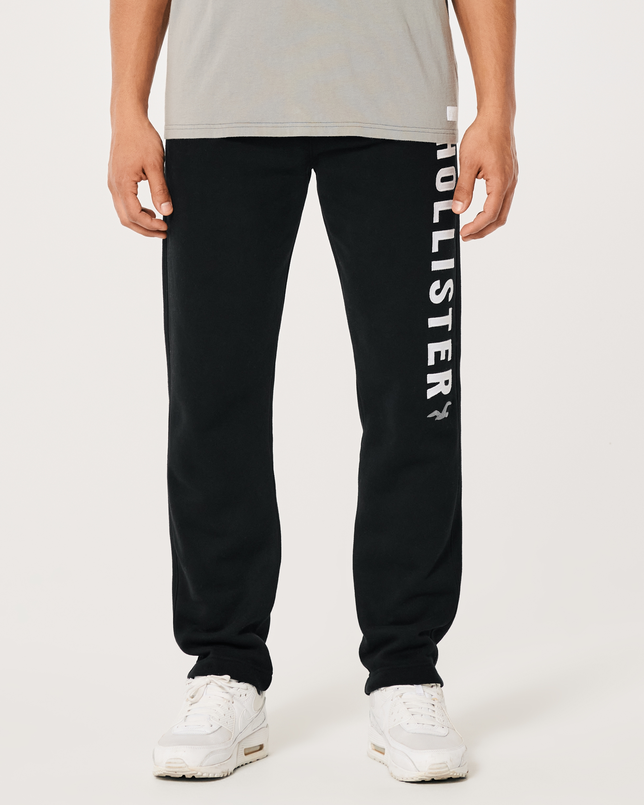 Hollister Straight Leg Logo joggers in Grey