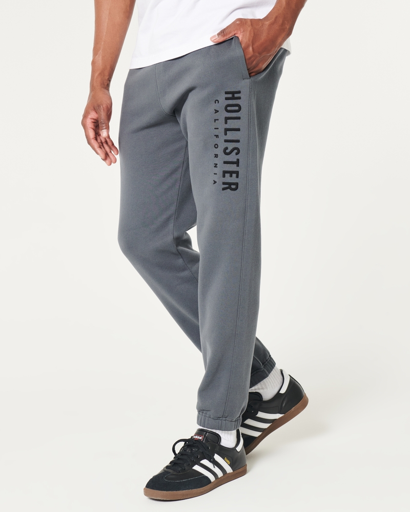 Hollister Fleece Logo Graphic Joggers in Grey for Men