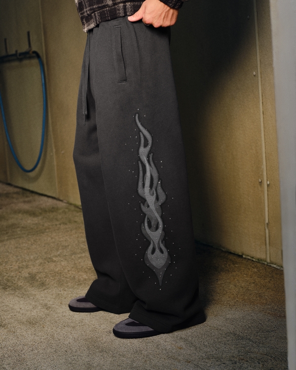 Studded Baggy Bootcut Sweatpants, Faded Black view 1