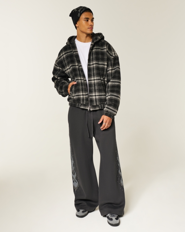 Studded Baggy Bootcut Sweatpants, Faded Black view 2
