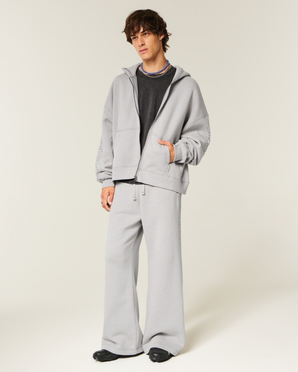 Studded Baggy Bootcut Sweatpants, Light Gray view 2