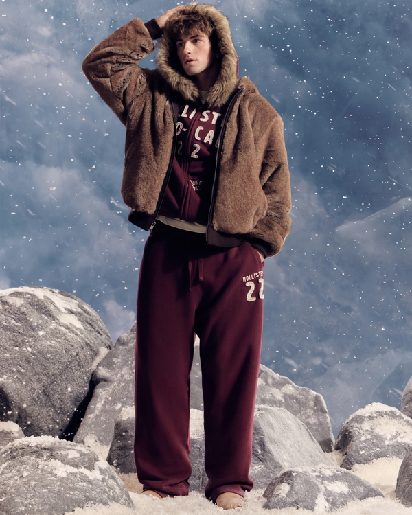 Logo Graphic Baggy Sweatpants, Burgundy view 1