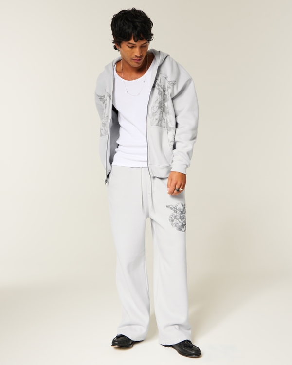 Super Baggy Angel Graphic Sweatpants, Light Gray view 1