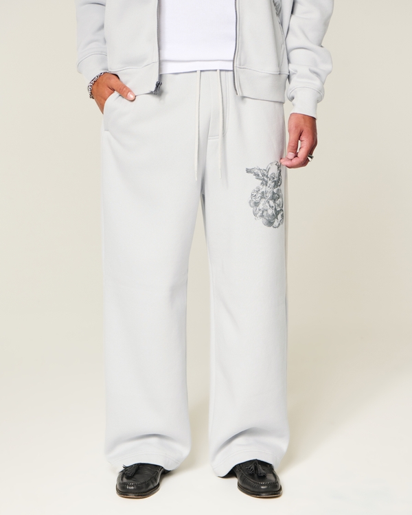 Super Baggy Angel Graphic Sweatpants, Light Gray view 2