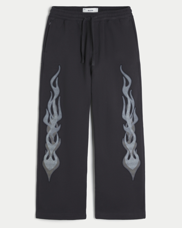Super Baggy Double-Leg Flame Graphic Sweatpants, Faded Black view 1