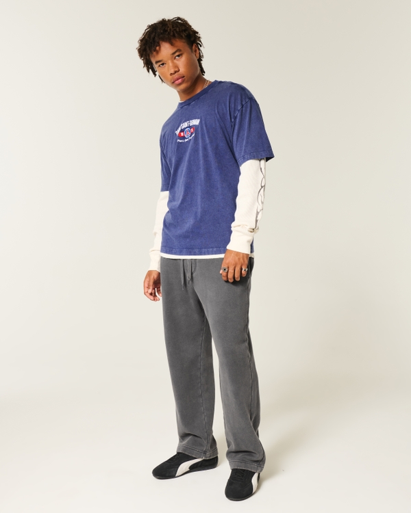 Star Applique Baggy Sweatpants, Washed Dark Gray view 1