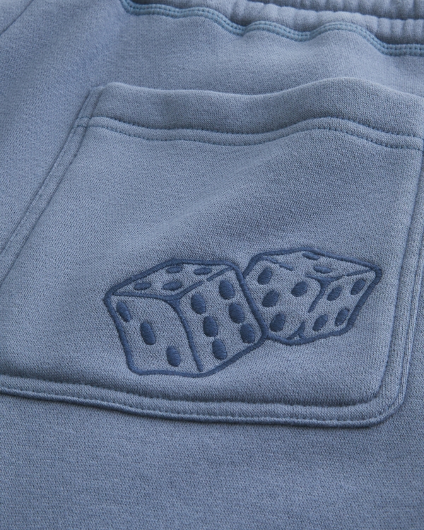 Back Pocket Dice Embroidery Baggy Sweatpants, Blue Gray view 2