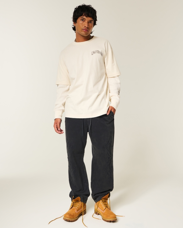 Baggy Graphic Sweatpants, Washed Black view 1