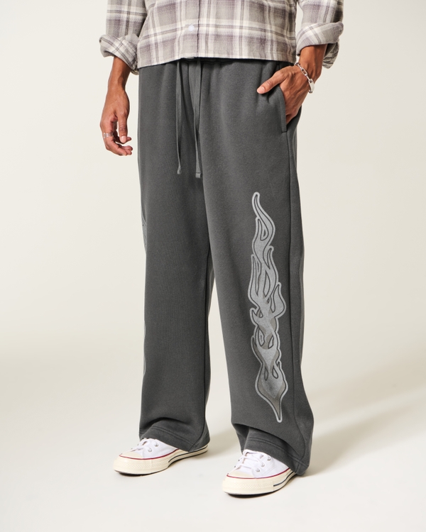 Hollister Feel Good Double Flame Graphic Super Baggy Sweatpants, Dark Gray view 2