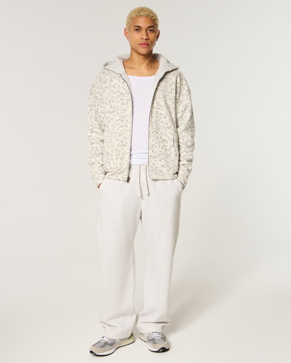 Low-Rise Back Pocket Logo Graphic Baggy Sweatpants, Light Heather Gray view 1