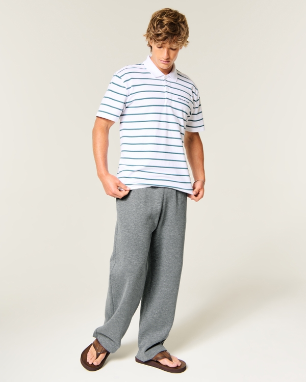 Low-Rise Back Pocket Logo Graphic Baggy Sweatpants, Dark Heather Gray view 1