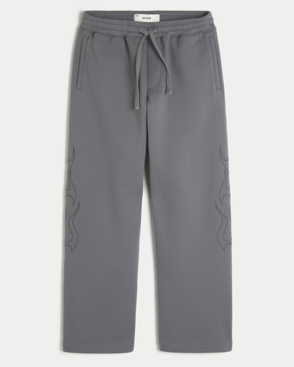 Hollister Feel Good Embroidered Graphic Baggy Sweatpants, Dark Gray view 1