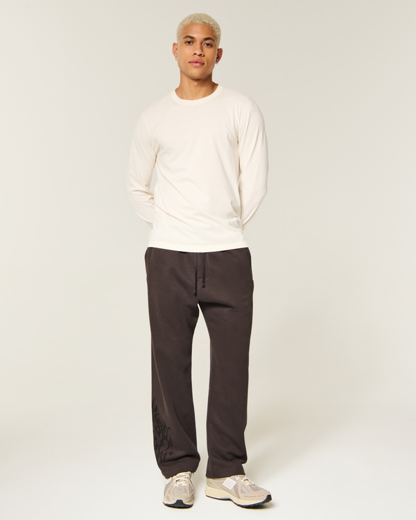 Double Graphic Baggy Sweatpants, Brown view 1