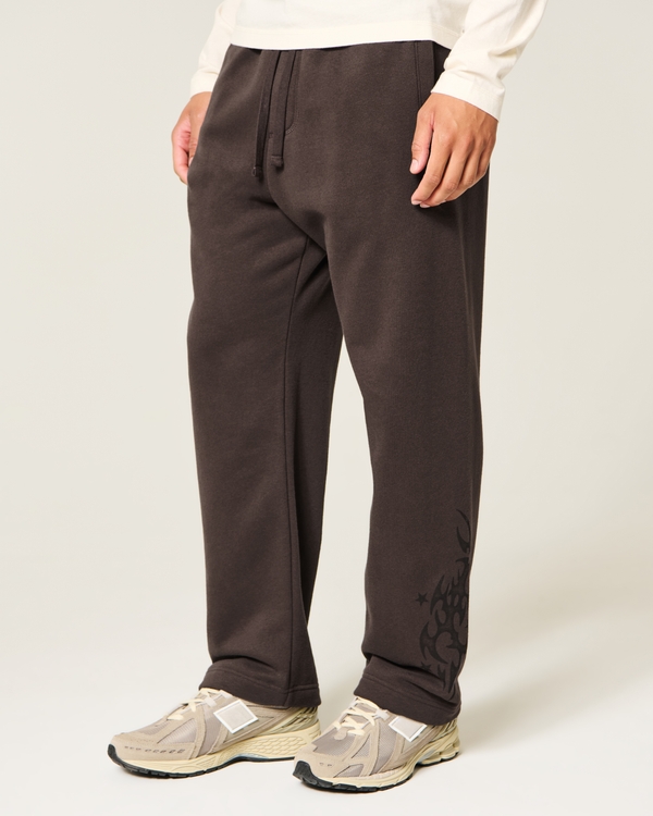 Double Graphic Baggy Sweatpants, Brown view 2