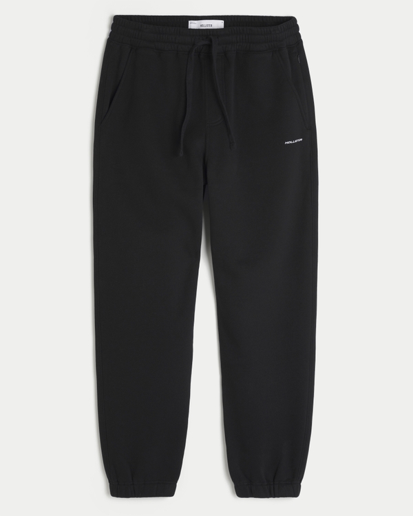 Joggers ceñidos de polar holgados con logo, Negro view 1