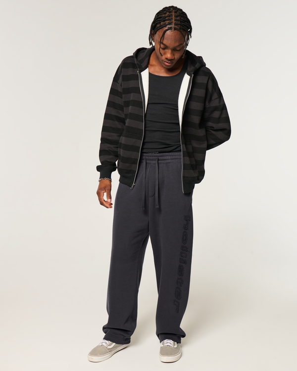 Down the Leg Applique Logo Graphic Baggy Sweatpants, Black view 1