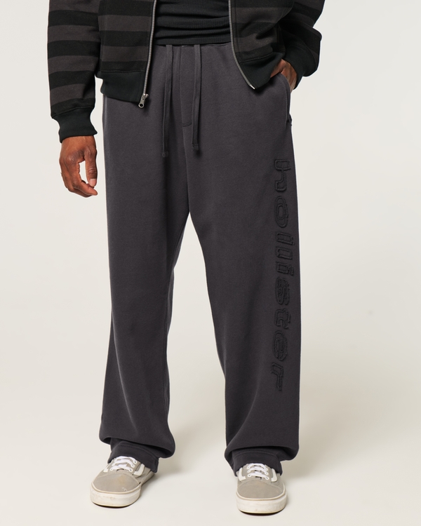 Down the Leg Applique Logo Graphic Baggy Sweatpants, Black view 2