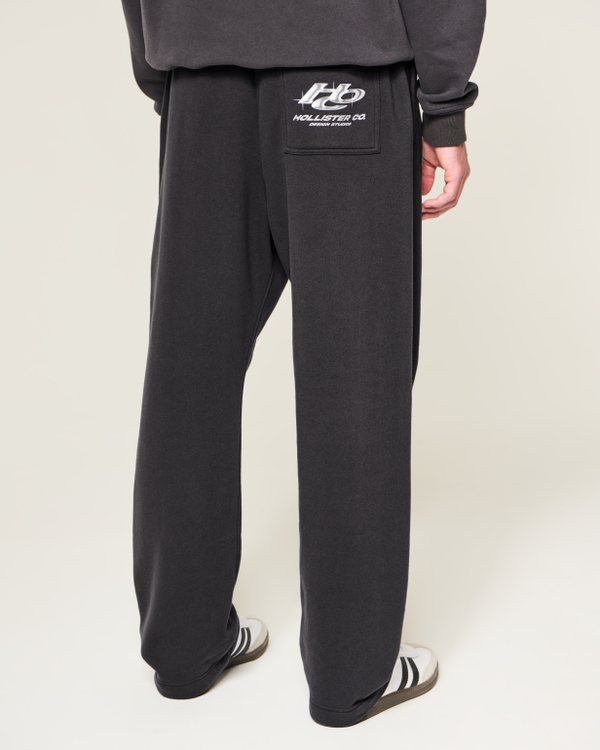 Back Pocket Chrome Print Logo Graphic Baggy Sweatpants, Black view 1