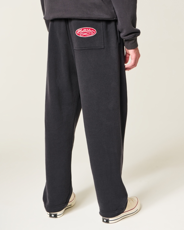 Back Pocket Embroidered Logo Graphic Baggy Sweatpants, Black view 1