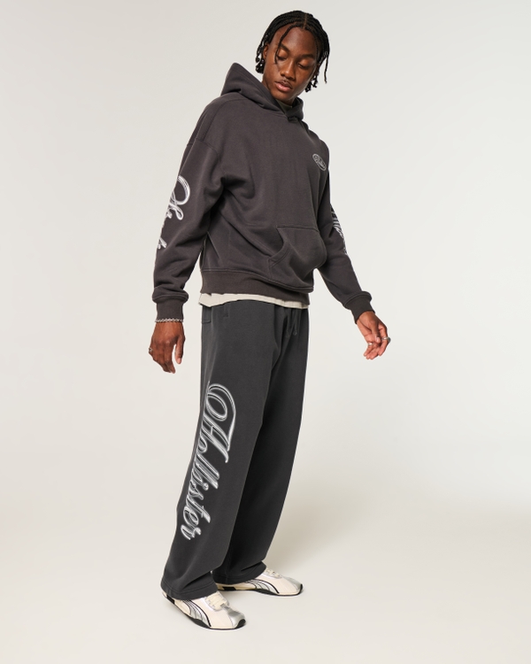 Chrome Print Logo Graphic Baggy Sweatpants, Black view 1